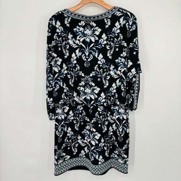 White House Black Market blue Floral Print Dress womens size large open sleeve - Picture 8 of 11